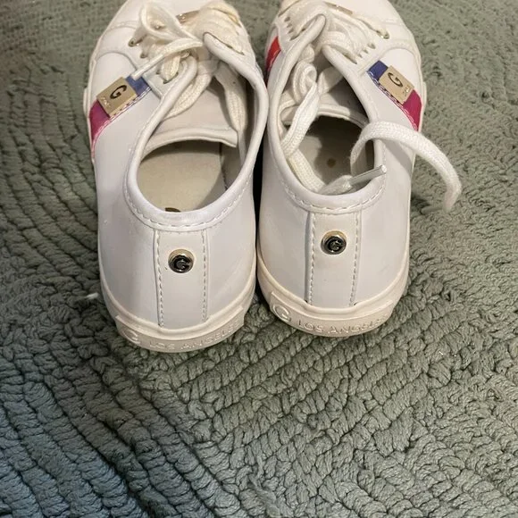 G by Guess Women White Lace Up Glitter on Stripe Sneakers Casual Shoes Size 7.5 - Picture 4 of 12